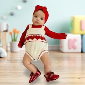 Cat & Jack Red and Cream Heart Knit Romper